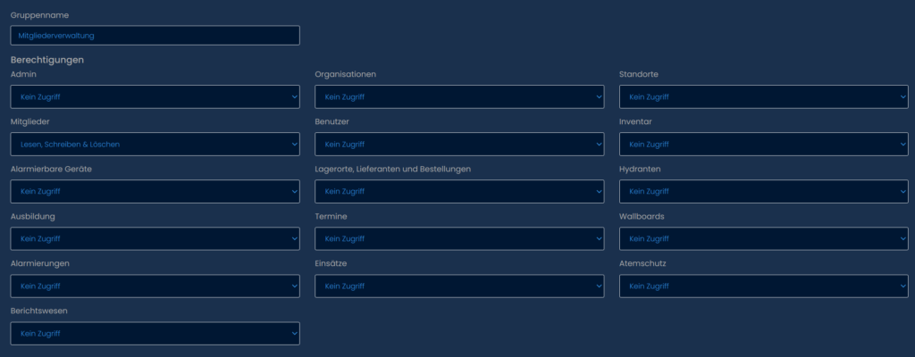 Mitglieder auf Lesen, Schreiben &amp; Löschen gesetzt. Die restlichen Module auf "Kein Zugriff"